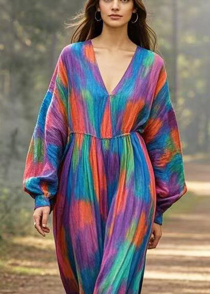 Navy Oversized Tie Dye Cotton Long Dress Spring