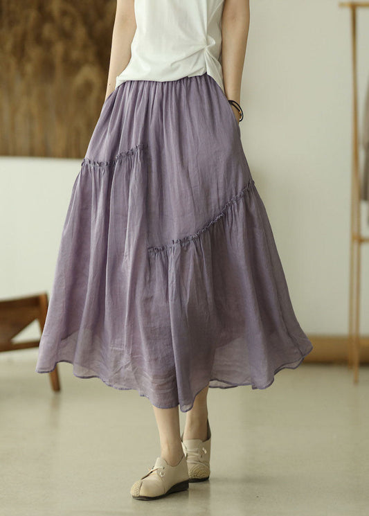 Purple Elastic Waist Asymmetrical a Line Skirts Spring