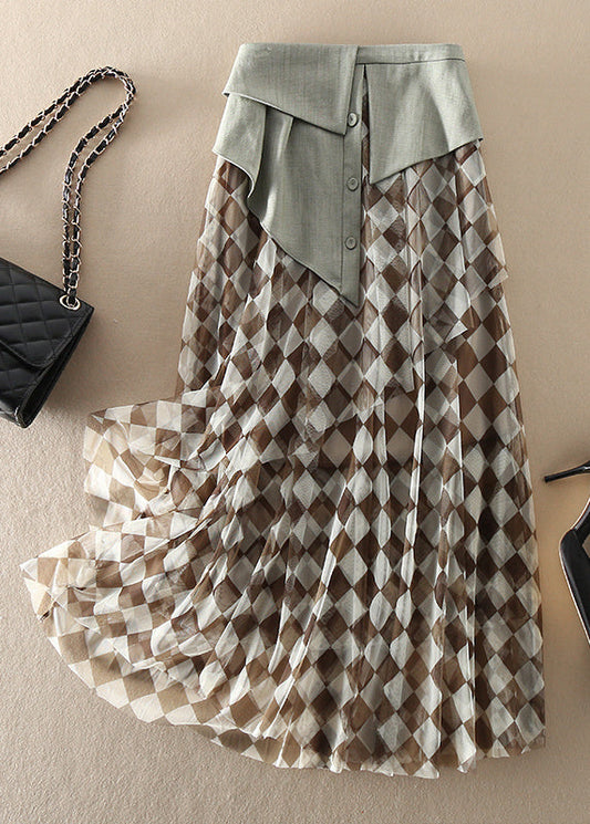 Natural High Waist Tulle Plaid Skirts Spring