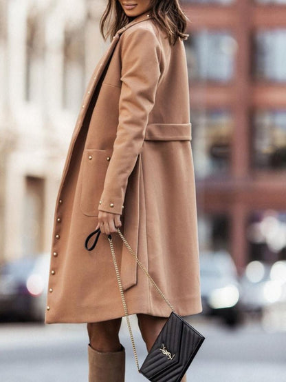 Coats Simple Double Breasted Rivet Lapel Wool Coat