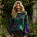 Women's Vintage Purple Floral Chunky Knit Crew Neck Sweater elevenforest