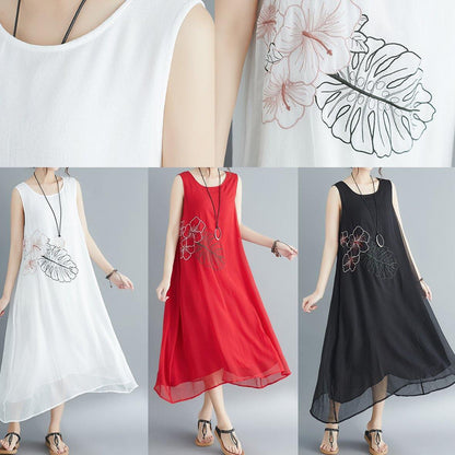 Italian White Cotton Blended Clothes Omychic Runway Sleeveless Embroidery Long Summer Dresses