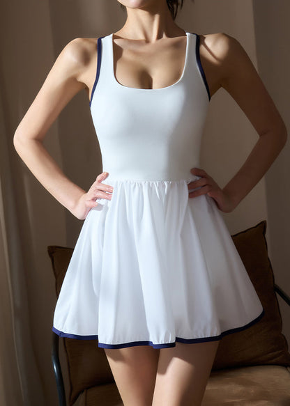 White U Neck Hollow Out Tennis Dress Workout Summer