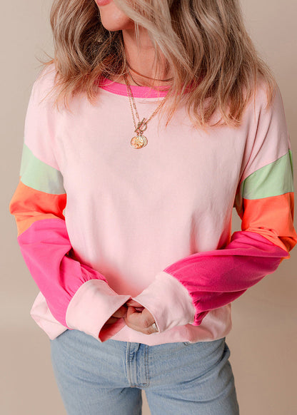 Modern Rainbow Patchwork O-neck Sweatshirt Fall