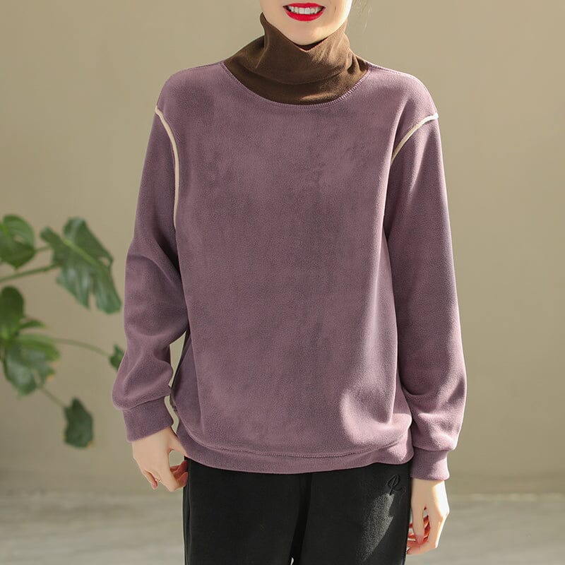 Winter Patchwork Loose Warm Fleece Sweater