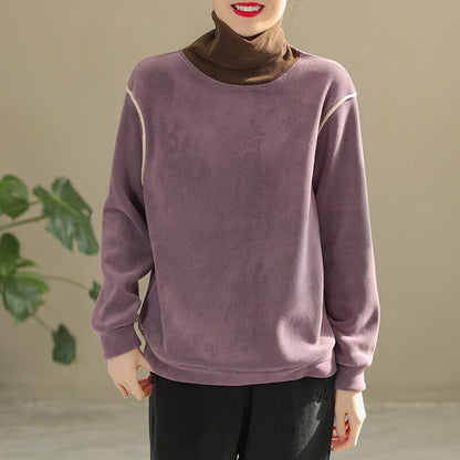 Winter Patchwork Loose Warm Fleece Sweater