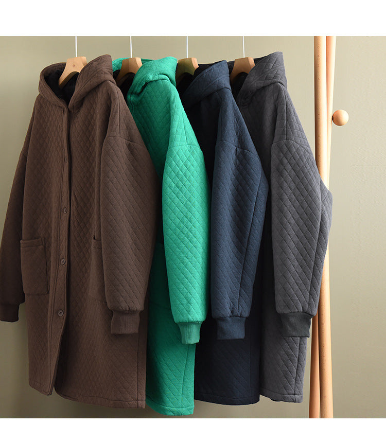 Fleece Retro Art Loose Long Sleeve Hooded Jacket
