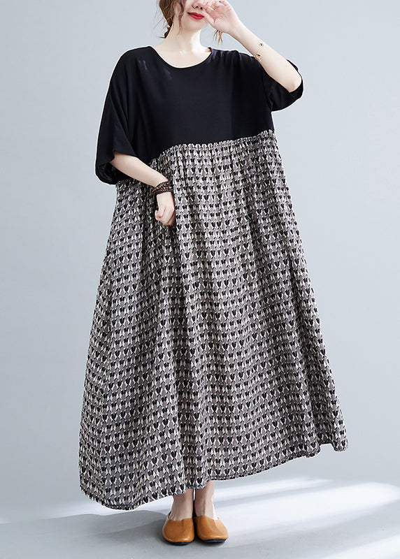 Colorblock O-neck Print Patchwork Vacation Dresses Short Sleeve