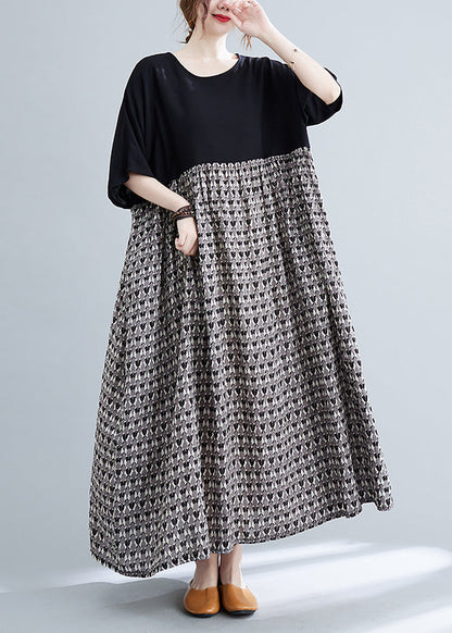 Colorblock O-neck Print Patchwork Vacation Dresses Short Sleeve
