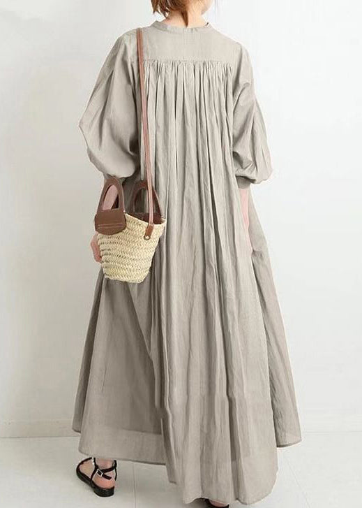 Apricot O Neck Button Cotton Shirts Dress Spring