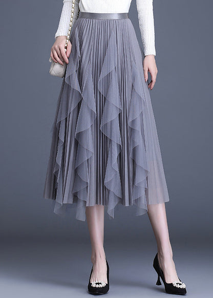 Boutique Grey Patchwork Design Asymmetrical Fall Skirts
