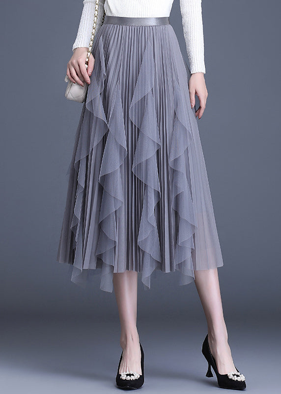 Boutique Grey Patchwork Design Asymmetrical Fall Skirts