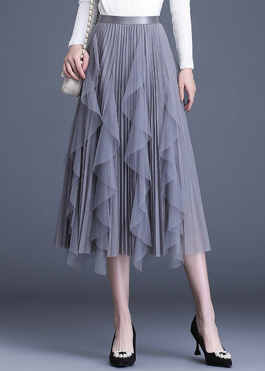 Boutique Grey Patchwork Design Asymmetrical Fall Skirts