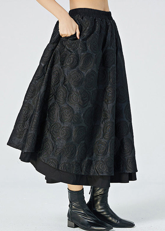Black Elastic Waist Maxi Skirt