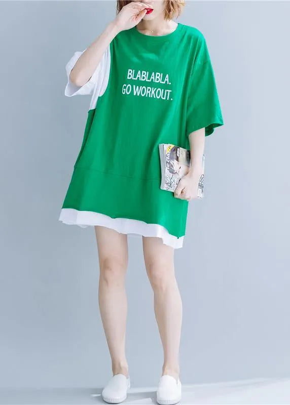 Organic Green Cotton Tops O Neck Half Sleeve Silhouette Summer Tops