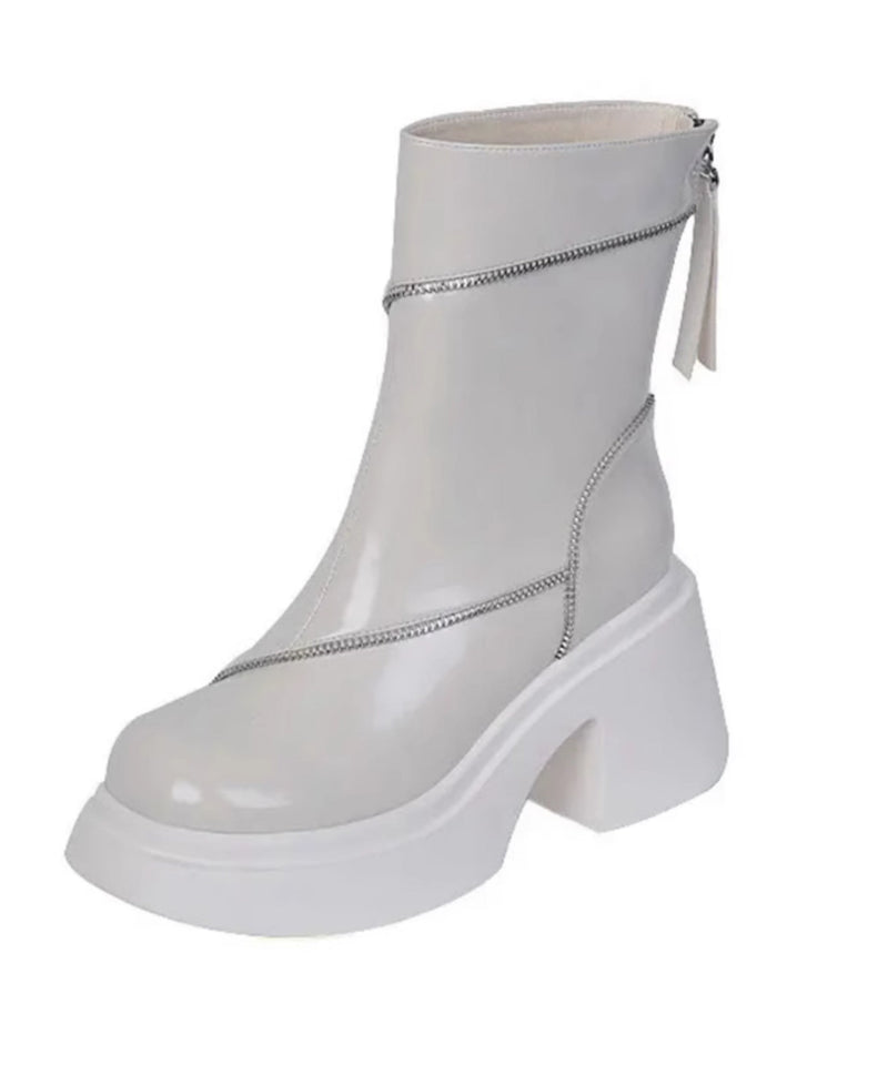 White Splicing Zipper Platform Chunky Boots