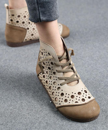 Gladiator Walking Sandals Beige Genuine Leather Ankle Boots