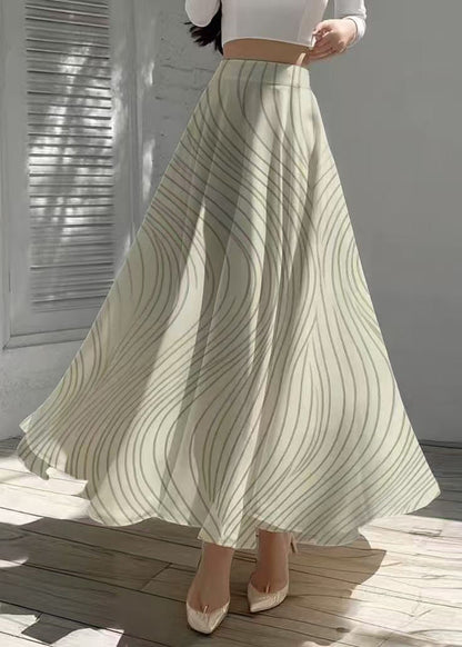 Boutique Light Green Striped Chiffon a Line Skirt Summer