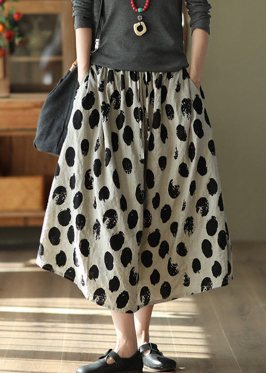 Apricot Dot Print Elastic Waist Maxi Skirt Summer