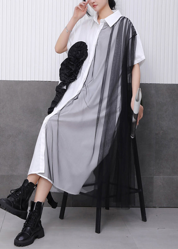 White Tulle Patchwork Maxi Dress Short Sleeve