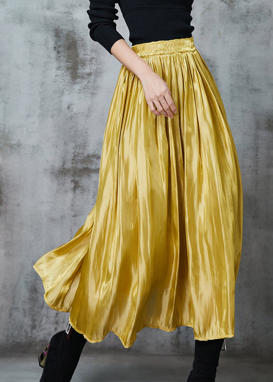 Yellow Exra Large Hem Silk Skirts Spring