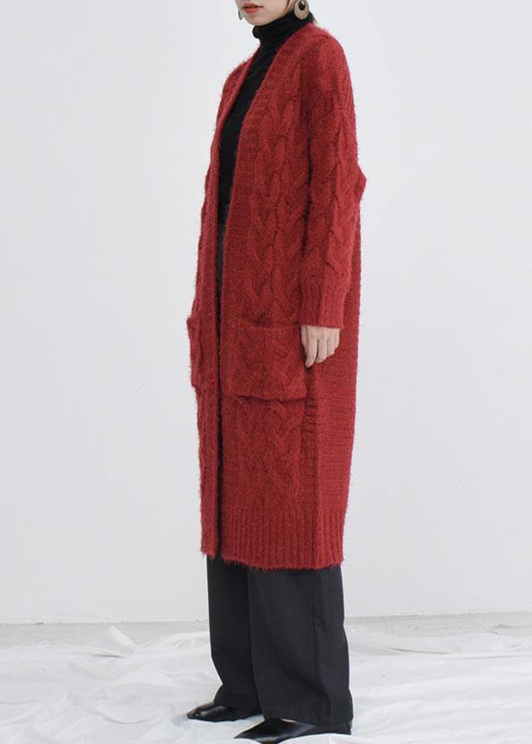 For Burgundy Oversize Fall Pockets Knit Sweat Tops