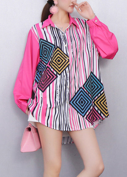 Modern Style Vibrant Striped Geometric Print Shirt Fall