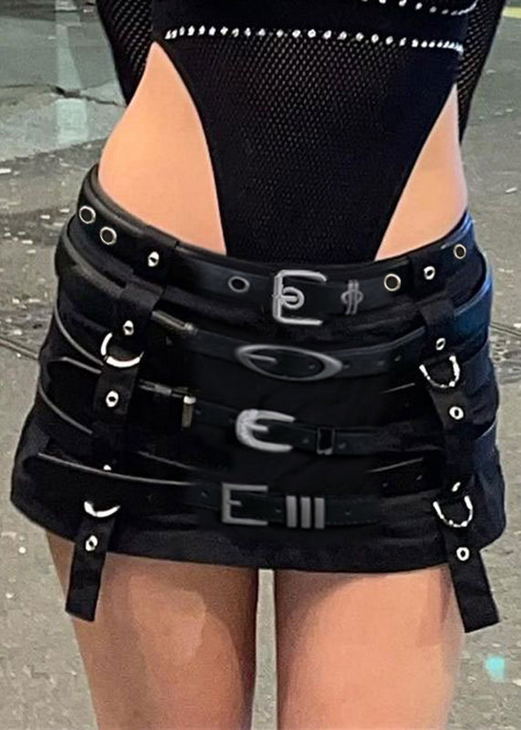 Black Sashes Patchwork Cotton Skirts Summer