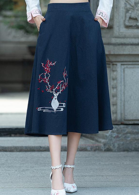 Navy Cotton Embroidery Clothes Indian Sewing a Line Skirts Oversized Summer Skirt