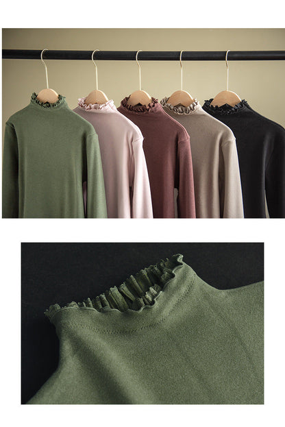 Long-sleeved Plus Fleece T-shirt With Retro Wooden Ears