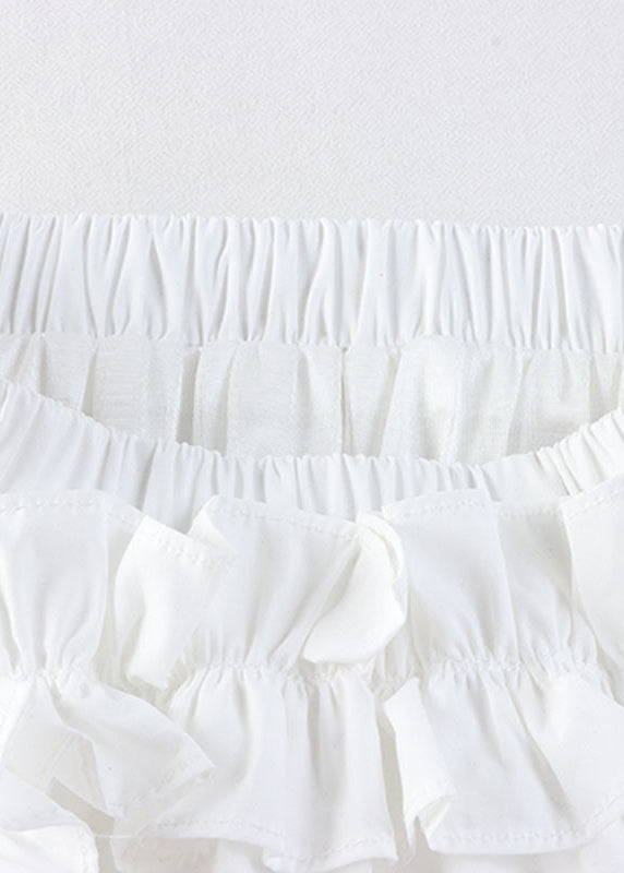 White Embroideried Elastic Waist Asymmetrical Patchwork Tulle a Line Skirt Summer
