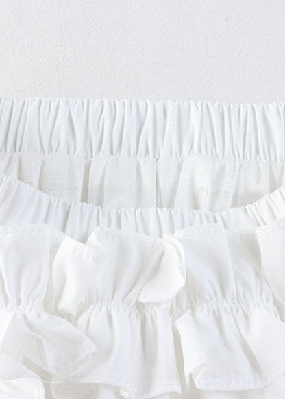 White Embroideried Elastic Waist Asymmetrical Patchwork Tulle a Line Skirt Summer