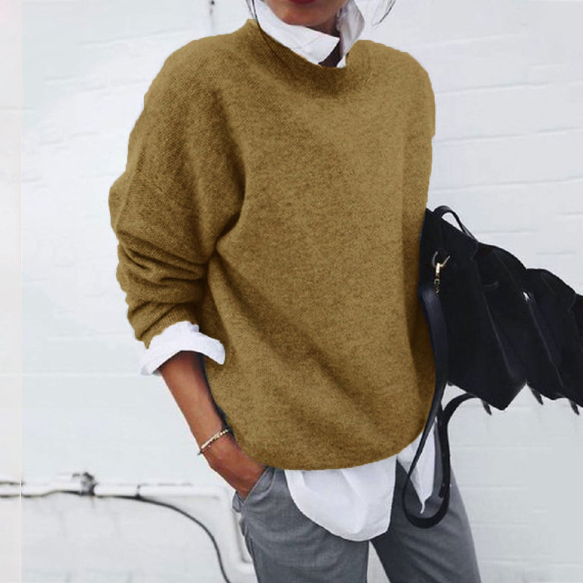 Shirt Collar Long Sleeve Fake Two Piece Sweater elevenforest