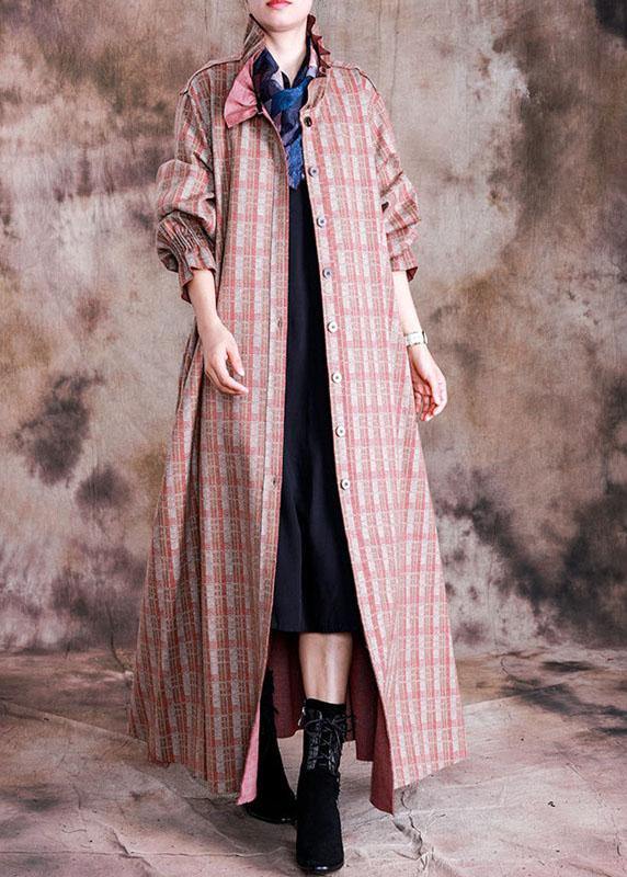 Red Plaid Woolen Coats Trench Coat Fall Cinched Coat