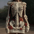 Comstylish Women's Vintage Skull Floral Art Cozy Sweater Dress