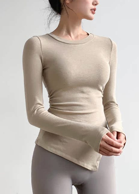 New Pink O-neck Asymmetrical Long Sleeve Fitting Workout Tops