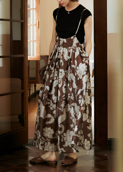 Print Wrinkled Cotton Spaghetti Strap Dress Summer
