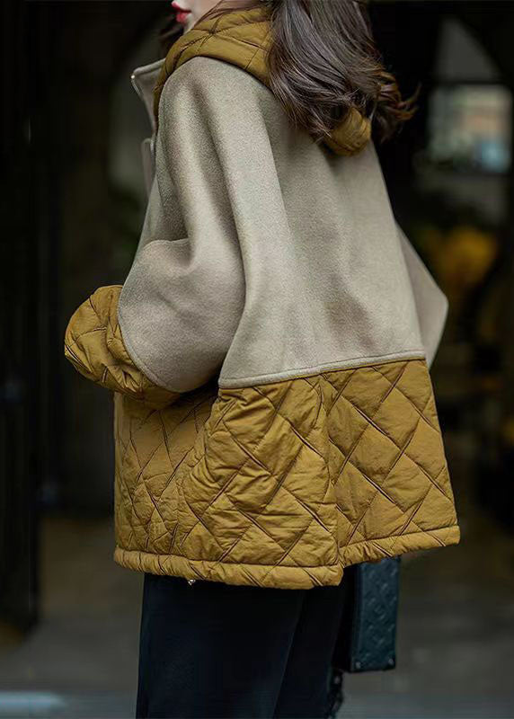 Colorblock Zip Up Patchwork Cotton Hooded Jacket Fall