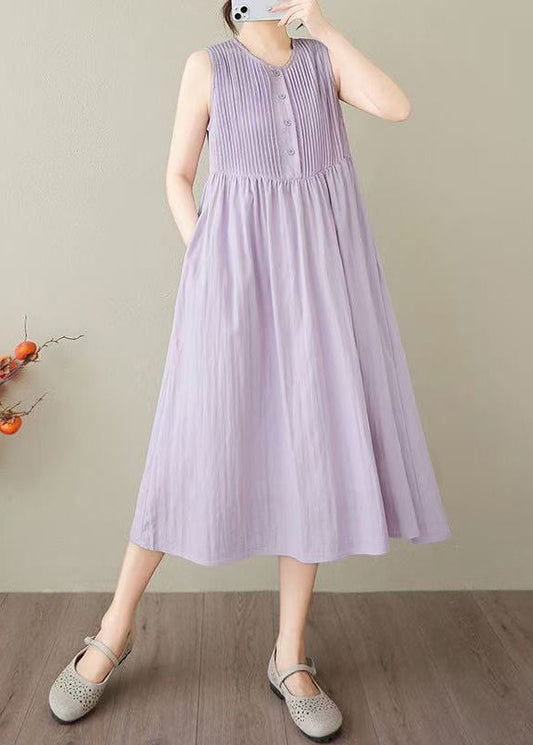 Lavender Wrinkled Cotton Robe Dresses Sleeveless
