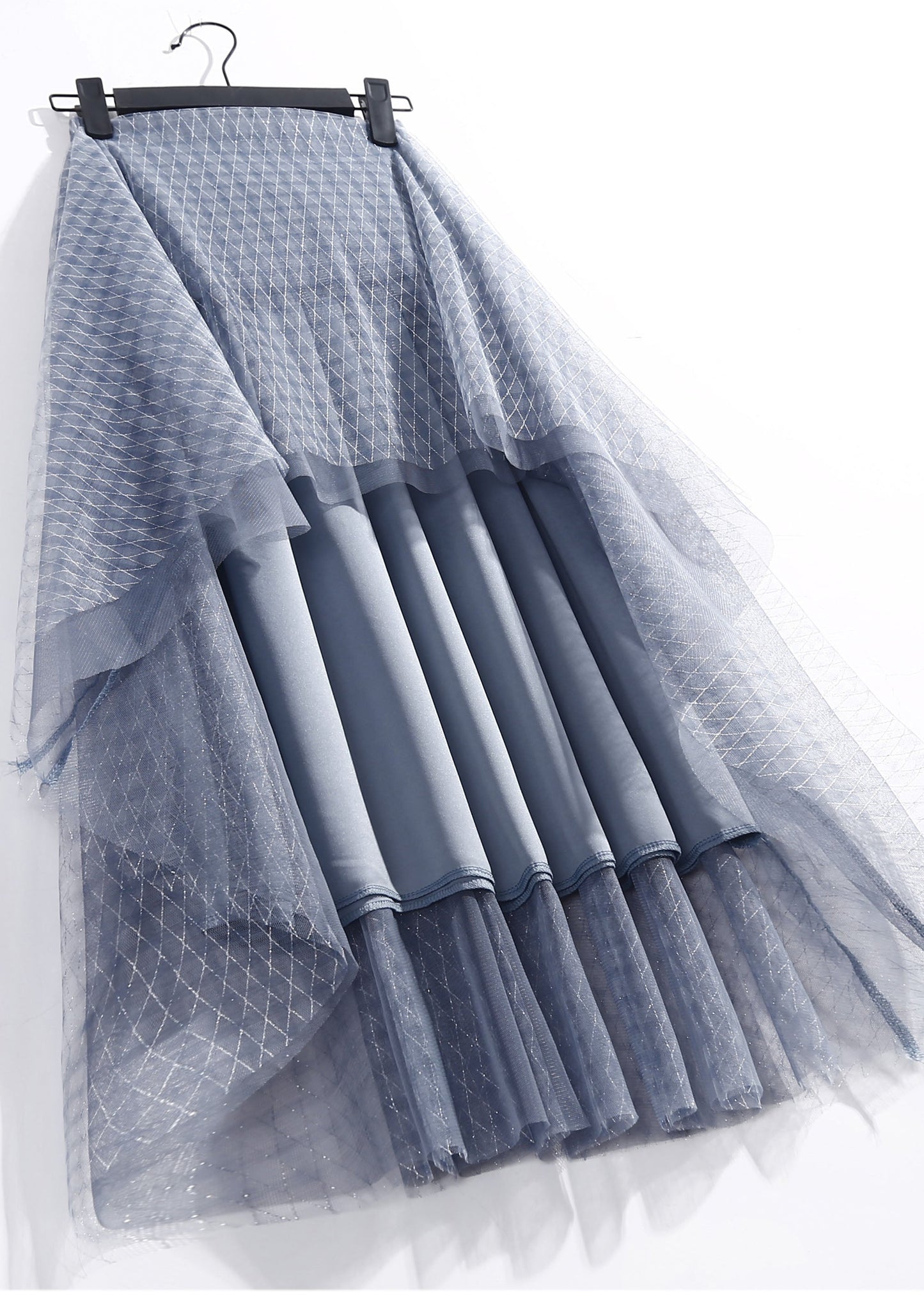 Blue Elastic Waist Plaid Tulle a Line Skirts Spring