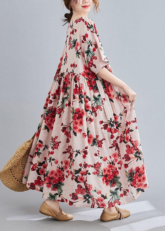 Pink O-neck Patchwork Summer Half Sleeve Dresses