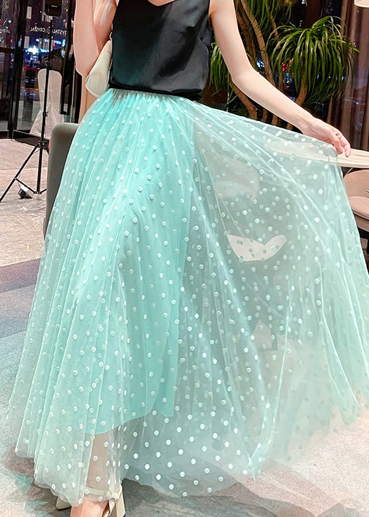 Green Print High Waist Tulle Skirts Summer
