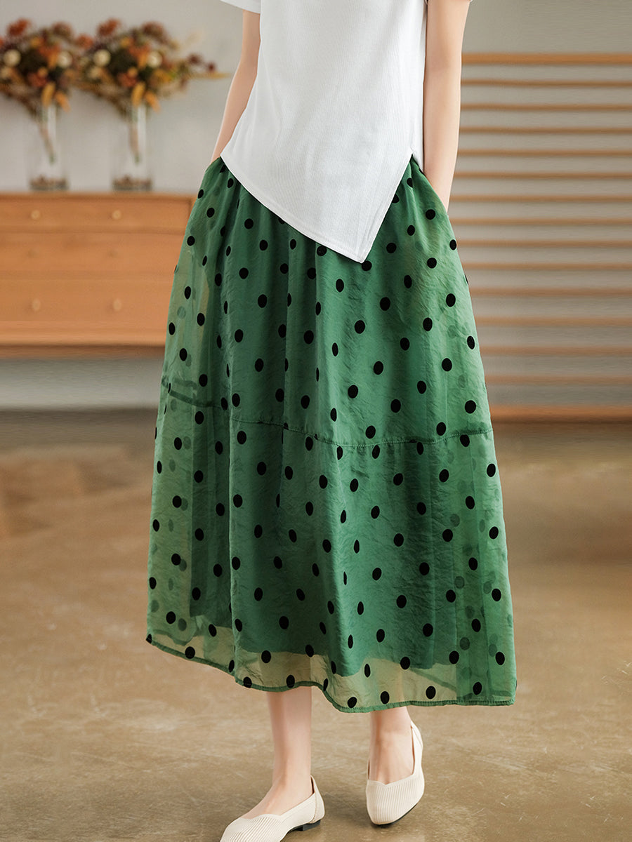 Dot Double Layers Elastic Waist Skirt