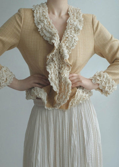 Yellow Ruffled Patchwork Cotton Jacket Fall