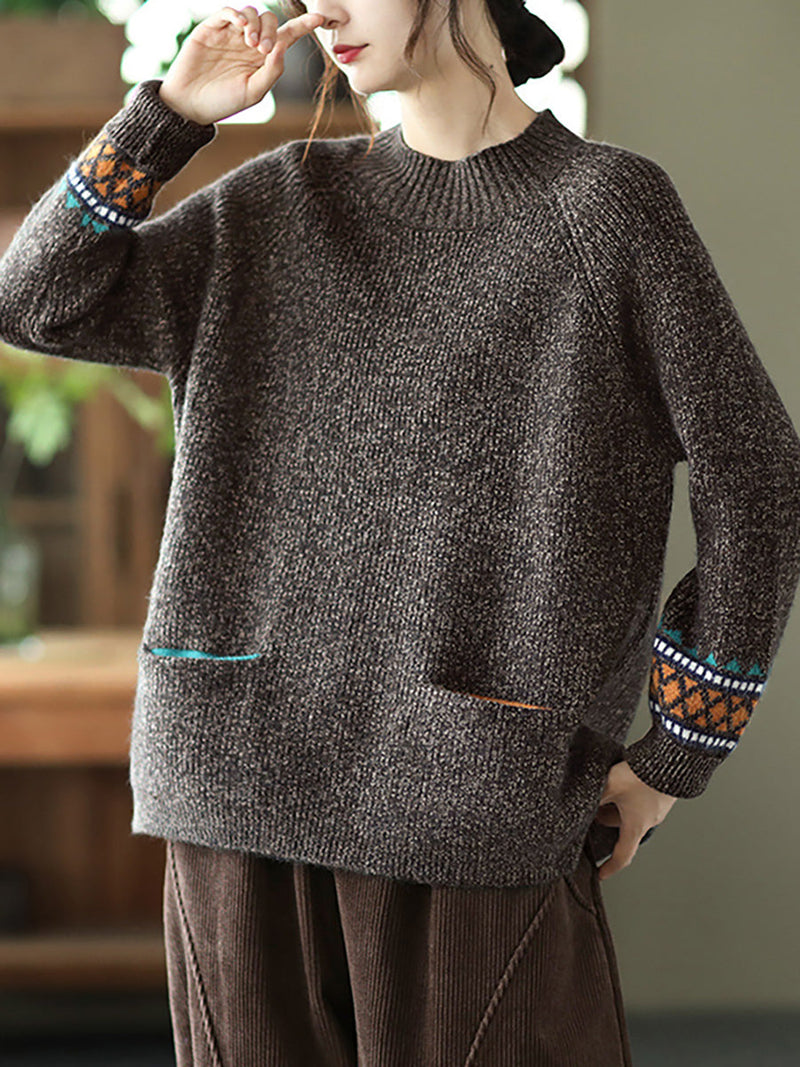 - Turtleneck Knitted Split Hem Long Sleeve Sweater