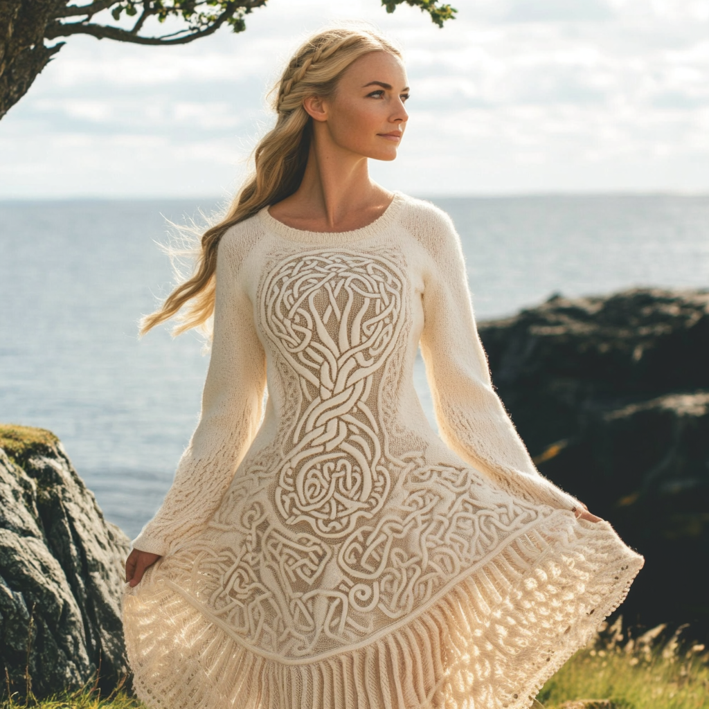Women's Celtic Knot And Tree Of Life Long Sleeve Sweater Dress artswardrobe