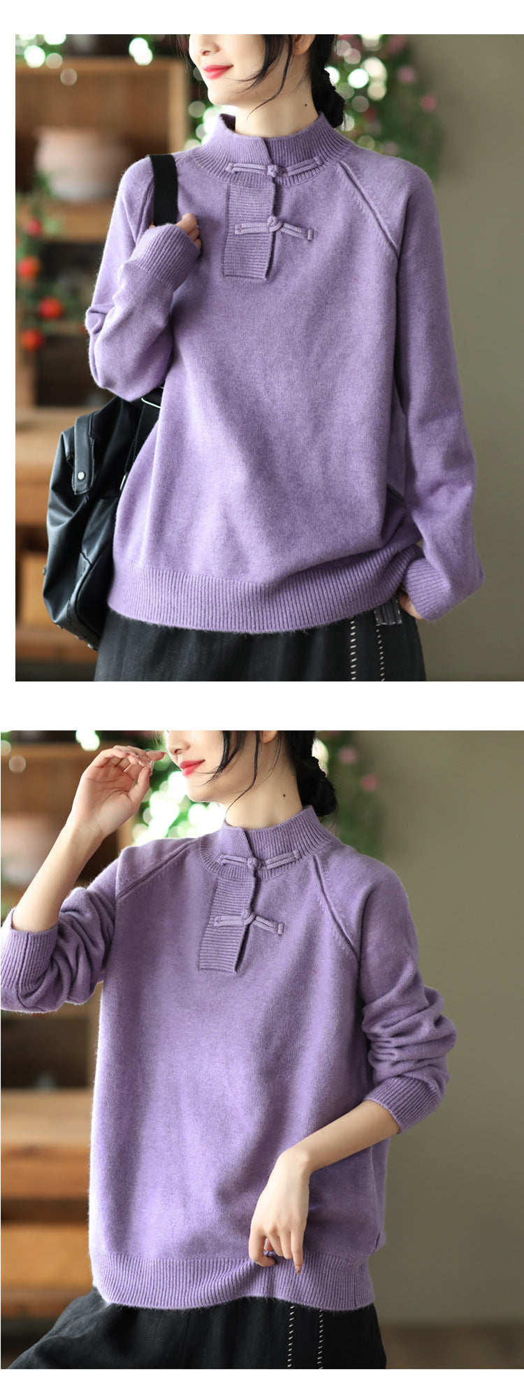 Retro Buckle Knit Loose Sweater