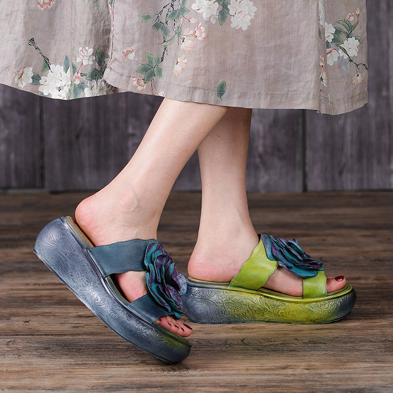 Leather Platform Slippers