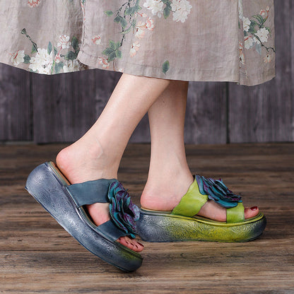 Summer Leather Platform Slippers