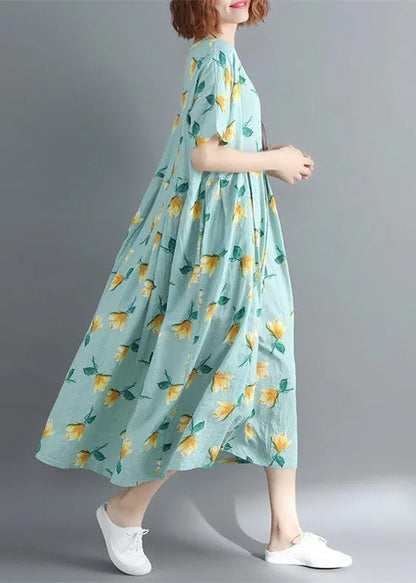 Fine Midi Cotton Dresses Clothing Dress Short Sleeve O Neck Long Dress